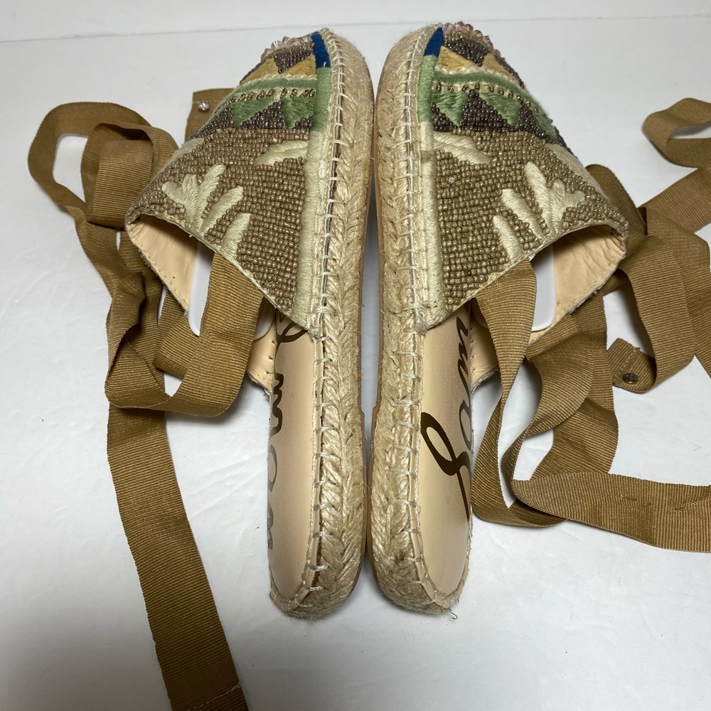 Sam Edelman Karolyn Multicolor Beaded Ankle Ribbon Tie Espadrille Sandals Size 9 - Picture 9 of 16